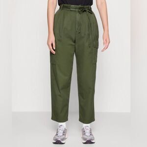 Gap Pleated Cargo Pants High Rise Tie Waist Trousers Cypress Green Cotton sz 2